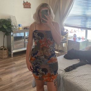 Forever 21 Japanese Floral Print Dress Large